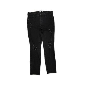 Old Navy Distressed Power Slim Straight High Rise Women size 12 Black Denim Jean